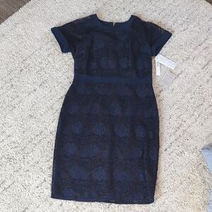 Maggy London Navy Floral Lace Midi Dress